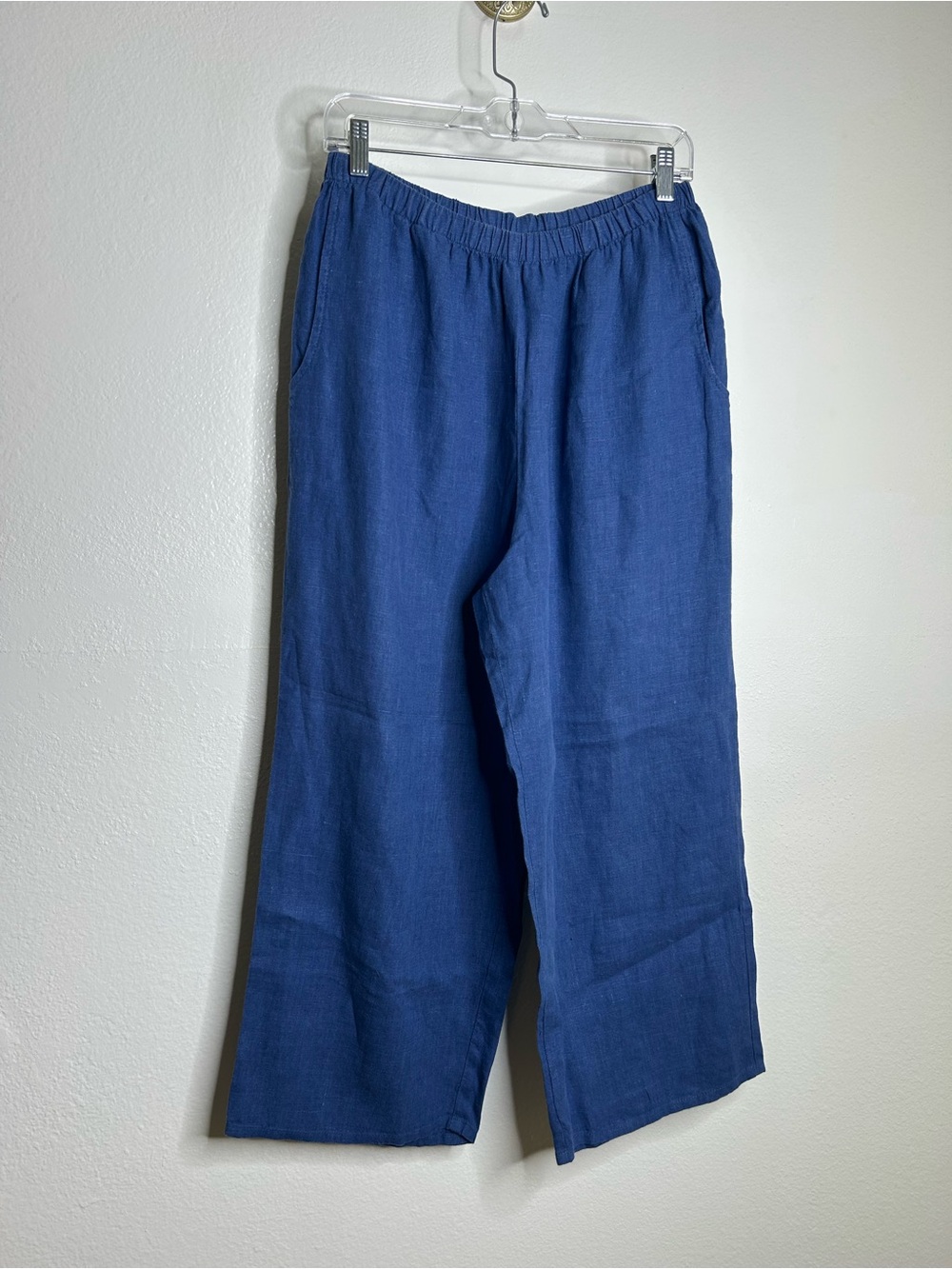 FLAX 100% Linen Blue Cropped Wide Leg Pull on Pant